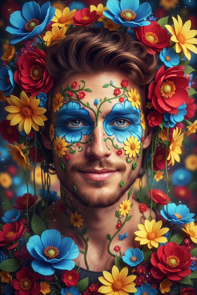 Exaggerated Vibrant Floral Fantasy Portrait preview 2